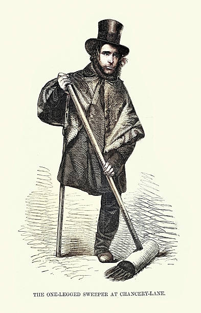 Social History, The one-legged sweeper at Chancery Lane, Henry Mayhew's London Labour and the London Poor, Vintage illustration 19th Century