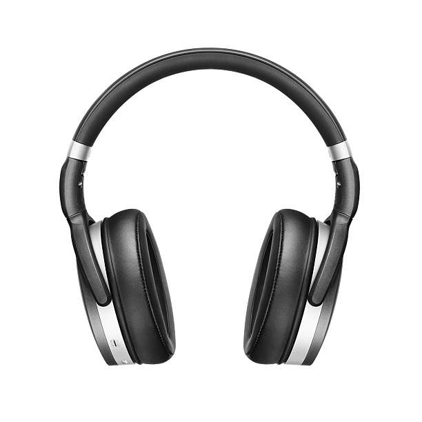 istock Bluetooth Headphones Isolated on White Background. Front View Black Silver Wireless Over-the-Ear Headset With Noise Cancelling and Integrated Microphone. Acoustic Stereo Sound System 2259039068