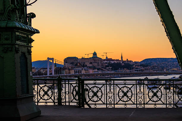 Panorama evening city from Freedom Bridge in Budapest