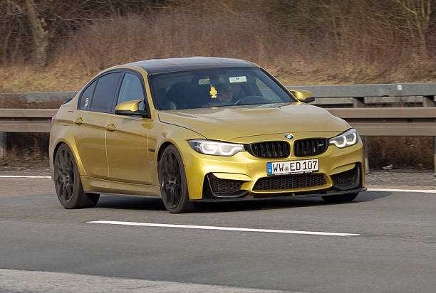 Medenbach, Germany, - January 22, 2026: A BMW car on German highway A3 nearby Wiesbaden. BMW (Bayerische Motorenwerke AG) is a german automobile manufacturing company based in Munich, Bavaria