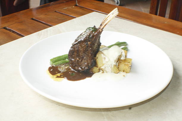 Gourmet Lamb Chop Dinner with Roasted Potatoes, Green Beans, and Sauces