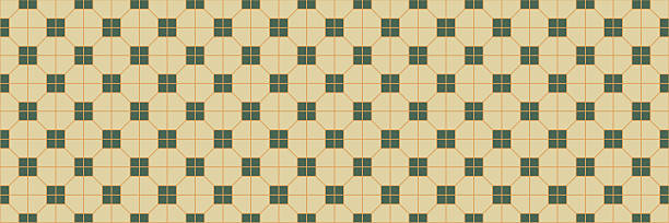 Kopitiam floor seamless pattern. Singapore cafe tiles. Mosaic green bricks in retro style. Vector