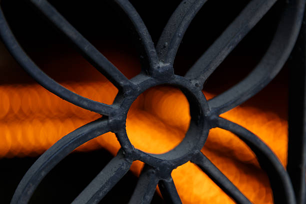 Pellet stove burning with flame in a living room
