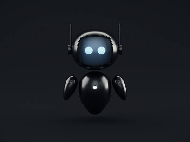3D render of a sleek black AI robot assistant with glowing eyes on a dark background. Artificial intelligence, automation, futuristic technology, cybersecurity, and digital innovation concepts.