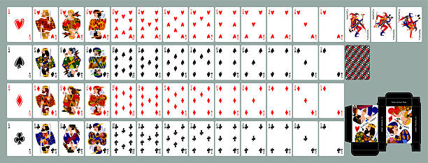 istock A full deck (55) of playing cards (88x63 mm) in flat cartoon funny style and box design isolated on white 2259105902