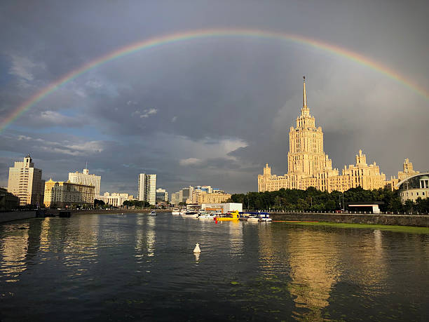 A panoramic view of Moscow River and the Radisson Collection Hotel \