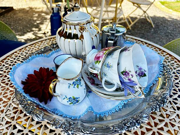 Pink Roses in China Teapot with Cup and Saucer