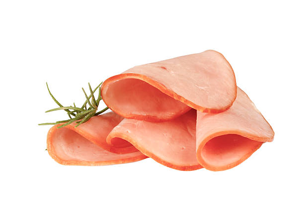 Pork ham slices of isolated on a white background, features