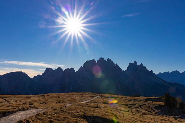 Dolomites mountain view in northern Italy with sharp limestone peaks, alpine ridges, and open valleys. High altitude landscape showing unique geology, European Alps environment, outdoor recreation area, hiking and climbing destination, and panoramic natural scenery background