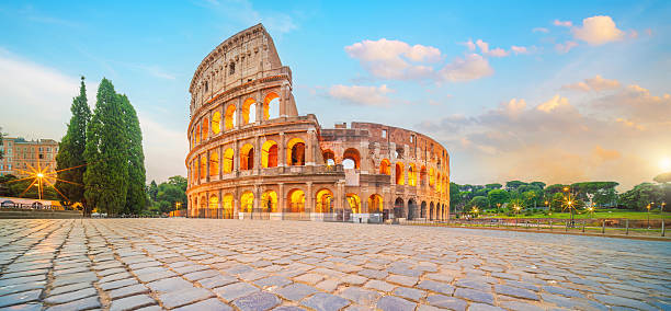 Ancient Colosseum Amphitheater in Rome city, Italy