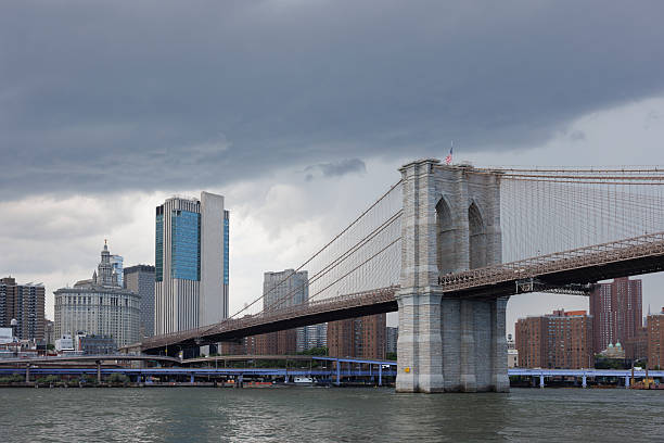 Brooklyn Bridge view illuminated at dusk