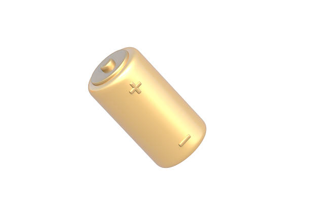 Golden battery isolated on white background. Energy accumulator. 3d render