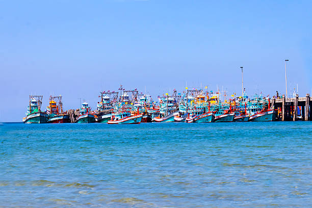 Bird's eye view of a small fishing market on beach, South China