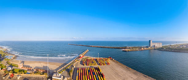 East London Harbour exit on Buffalo River with Containers seen on the docks. East London is being renamed to KuGompo.
