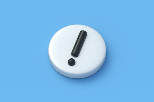 Exclamation mark on blue background. Error warning. Important information. Alert sign. 3d rendering