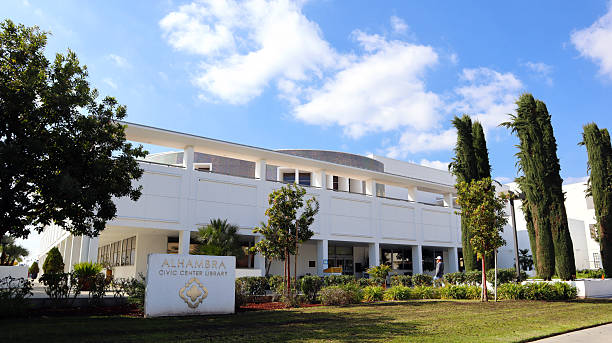 Alhambra (LA County), California - January 29, 2025: Exterior View of Alhambra Civic Center Library at 101 S 1st St.