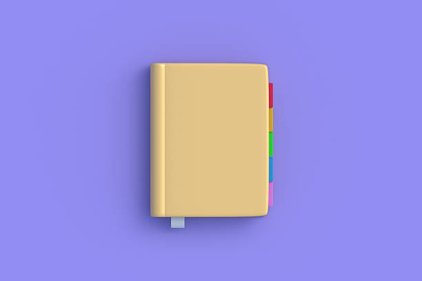 Book on violet background. Dictionary or encyclopedia. Top view. 3d render
