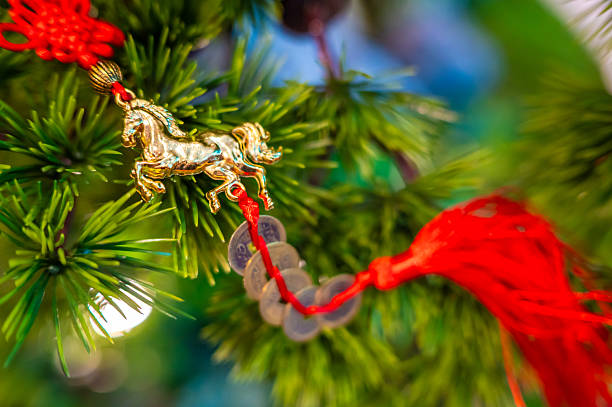 Antique Chinese coins on a red string, that bring good luck. 