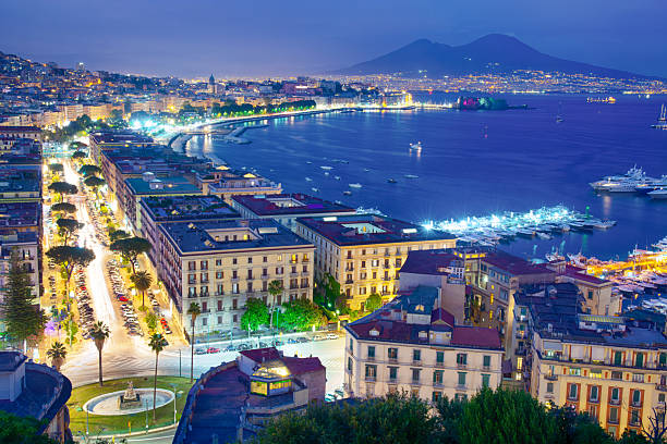 Panoramic View of the Bay of Naples at night, Italy