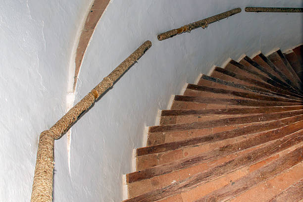 White Spiral Staircase Background with empty copy space.