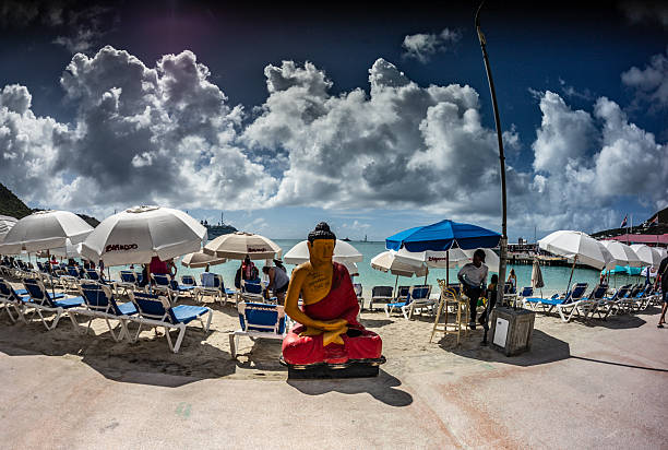 Philipburg, Sain Maarten Caribbean, January 15, 2025 People doing various activities on the island  of Philipburg, Sain Maarten in the Caribbean