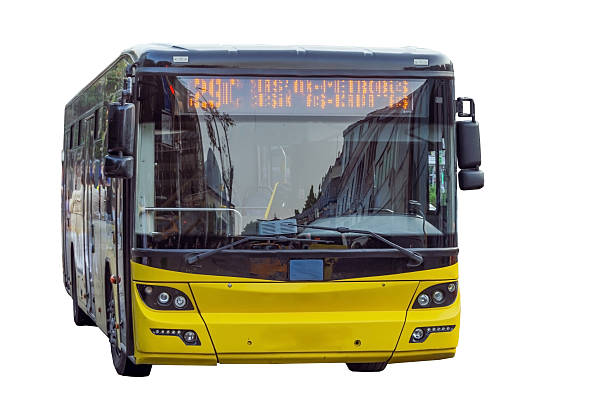 istock Yellow city bus front view isolated on white background 2259282407