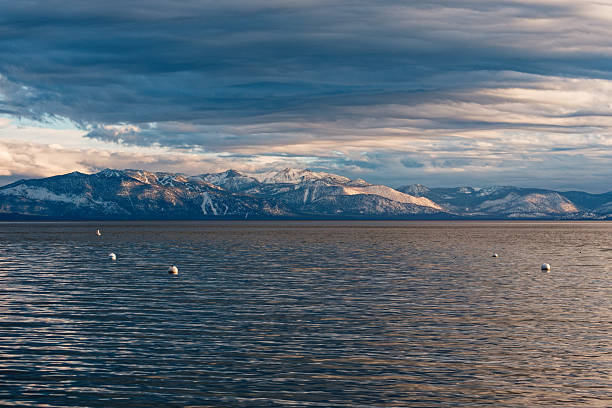 Lake Tahoe Winter. Emerald Bay. Blue water snowy mountains. Drone PanoramaCalifornia, USAWest CoastSouth Lake