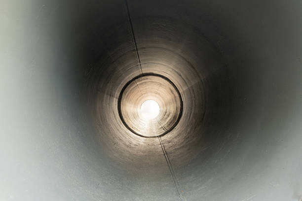 Large underground tubing tunnel. Bunker, or subway tunnel construction.