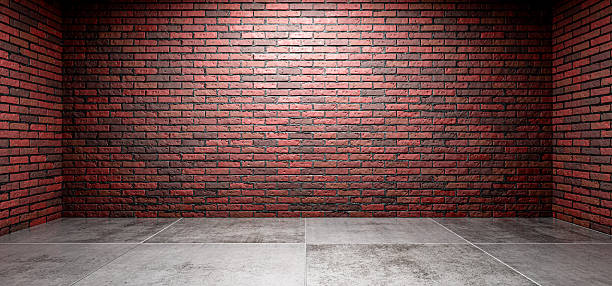 Basement, industrial background, red brick backdrop for design. Industrial background. Background for a poster or painting mockup. Futuristic background. Hangar, garage, exhibition hall. 3D render