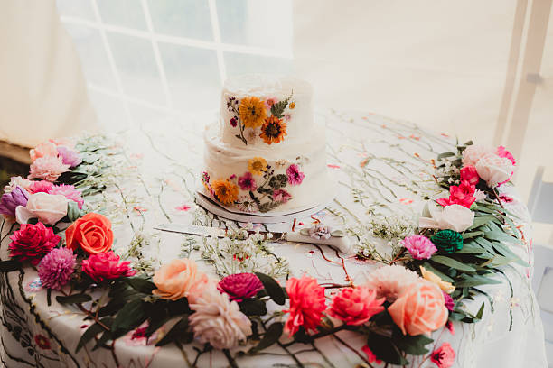 Wedding cake with two tiers and icing flowers