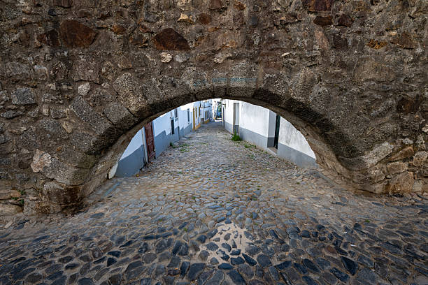 Agua de Prata Aqueduct, Aqueduct of Silver Water in Evora, Portugal. Its arches stretching for 9 kilometres , this aqueduct was built in 1531-1537 by King Joao III to supply the city with water.