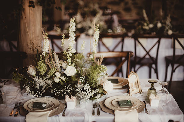 istock Wedding reception dinner table with flowers and candles 2259319374