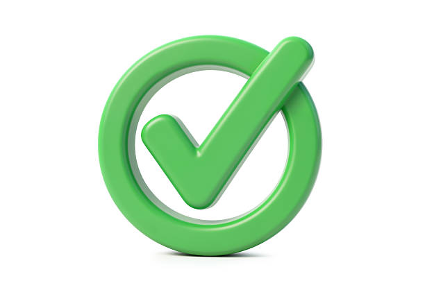 3d rendering of a glossy green check mark inside a frame representing completed tasks and validation, isolated on a white background.