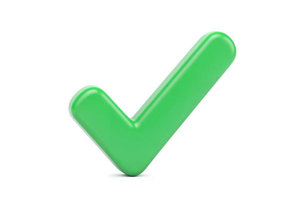 3d rendering of a glossy green check mark icon representing success, approval, and task completion, isolated on a white background.