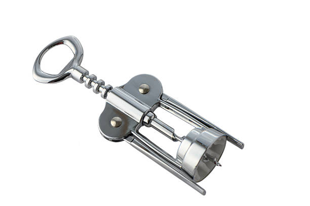 Professional product photography of a classic corkscrew (wine opener) isolated on a clean white background. This essential tool features a spiral worm, lever, and foil cutter for effortlessly opening wine bottles