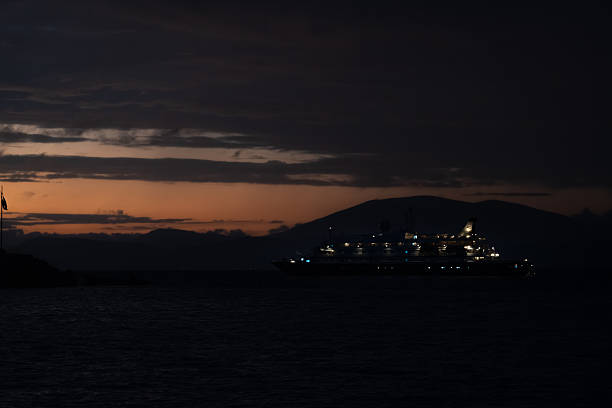 Santorini, Greece. september 04, 2016: big cruise ship in the Aegean sea near the coast of Santorini island in Greece.