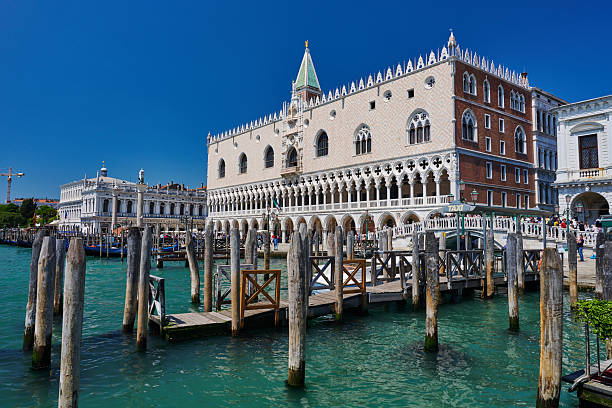 Venezia, Italy - May 10, 2025: Doge's Palace, a major tourist attraction in Venezia, seen from Grand Canal.