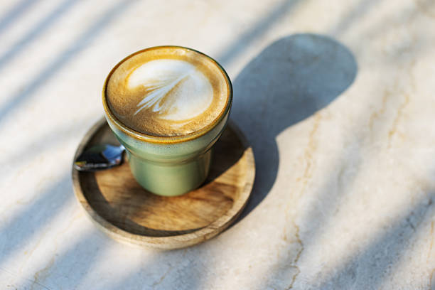 Latte at the table at cafe
