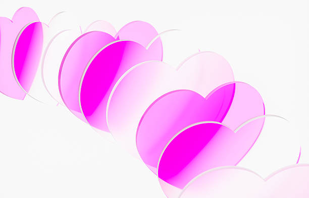 Abstract pink glass hearts background with minimal copy space. 3d rendering