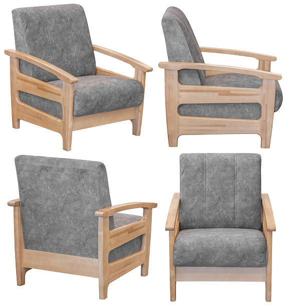 Upholstered armchair photographed in studio and isolated on white background. Modern soft seating furniture ideal for e-commerce, furniture catalogs, interior design concepts, home decor projects, online stores, and commercial advertising