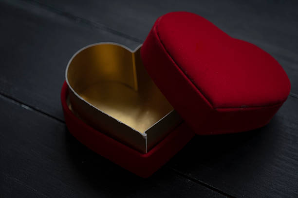 Empty box with shape of heart on wooden
