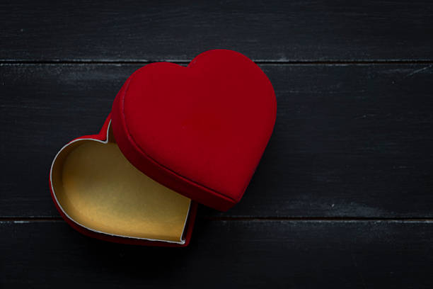 Empty box with shape of heart on wooden