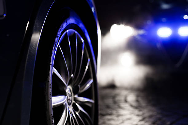 High performance alloy wheel closeup rim detailing selective focus shot with copy space.