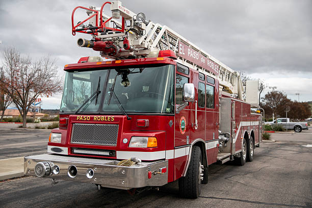 Burbank, California- A Burbank Fire Department Fire Truck responding to an emergency in downtown Burbank