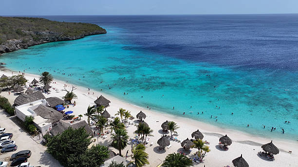 Cas Abao Beach At Willemstad In Netherlands Curacao. Beach Landscape. Caribbean Island. Willemstad At Netherlands Curacao. Seascape Outdoor. Nature Tourism.
