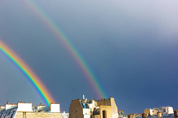 Paris, France: Rooftops in the 11th Arrondissement under Double Rainbow. Shot from Rue Oberkampf.