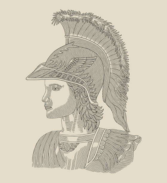 ancient young roman man warrior, vintage engraving drawing illustration