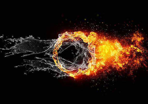 istock 3D rendering background of fire and water merging 2259511562