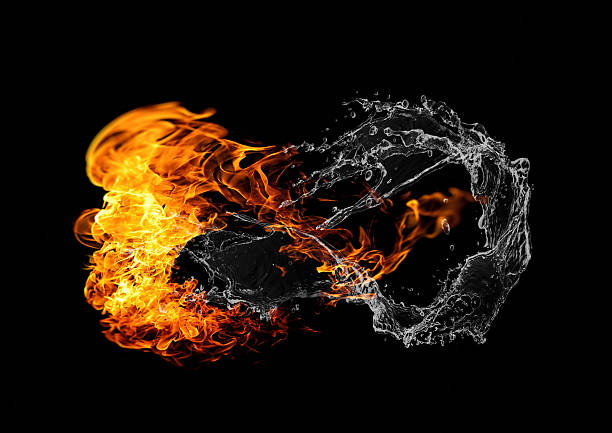 istock 3D rendering background of fire and water merging 2259511563
