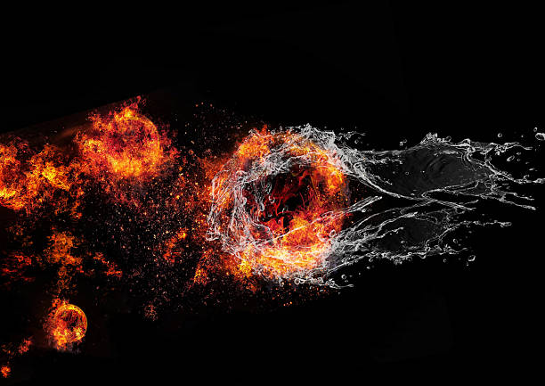 istock 3D rendering background of fire and water merging 2259511565